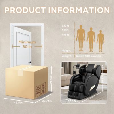 Full Body Massage Chair, Zero Gravity Mode, Deep Tissue Massage Chair, Foot Massage, 6 Fixed Massage Roller, Bluetooth, Suitable for 6.1 Ft Height