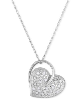 Macy's - Diamond Pav&eacute; Heart & Polished Ring 18" Pendant Necklace (1/4 ct. t.w.) in Sterling Silver