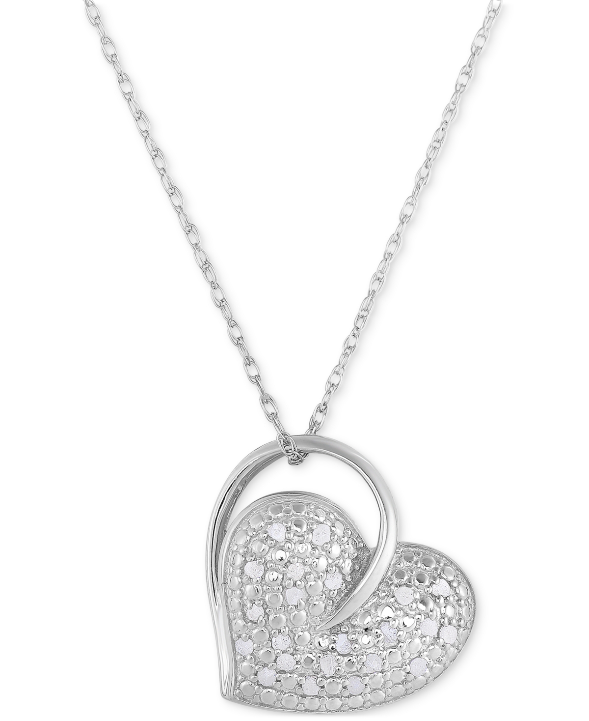 MACY'S DIAMOND PAVE HEART & POLISHED RING 18" PENDANT NECKLACE (1/4 CT. T.W.) IN STERLING SILVER 