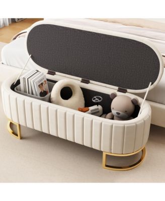 Elegant Velvet Upholstered Storage Ottoman Bench with Sturdy Metal Legs for Bedroom or Living Room-The Pop Home