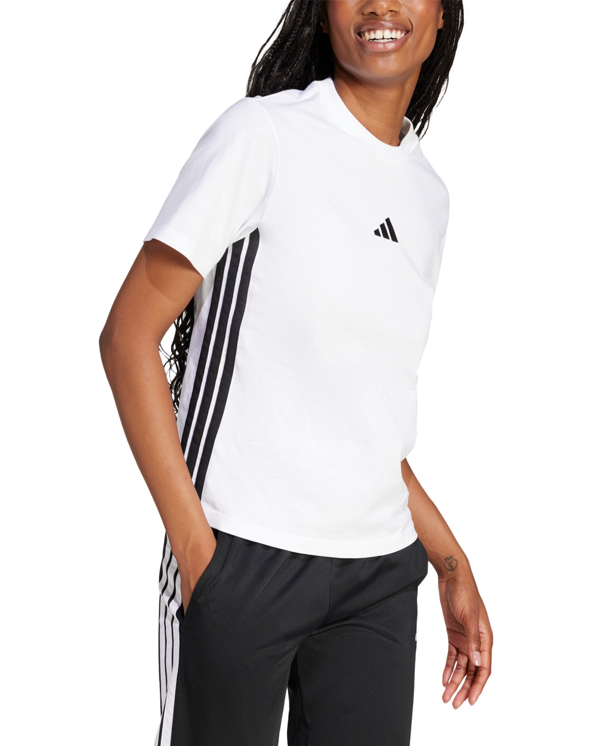Adidas Originals Adidas Aeroready Train Essentials 3-stripes Tee In White And Black In White,black
