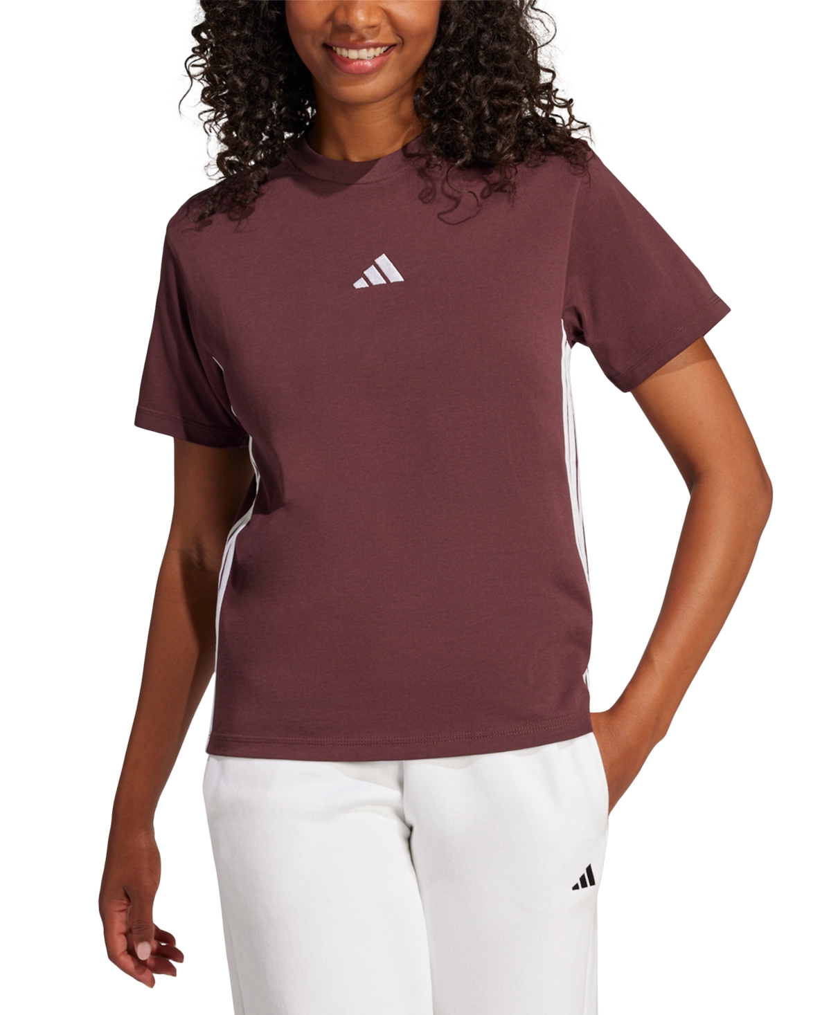 Adidas Originals Women's Essentials 3-stripes Cotton T-shirt In Ruby