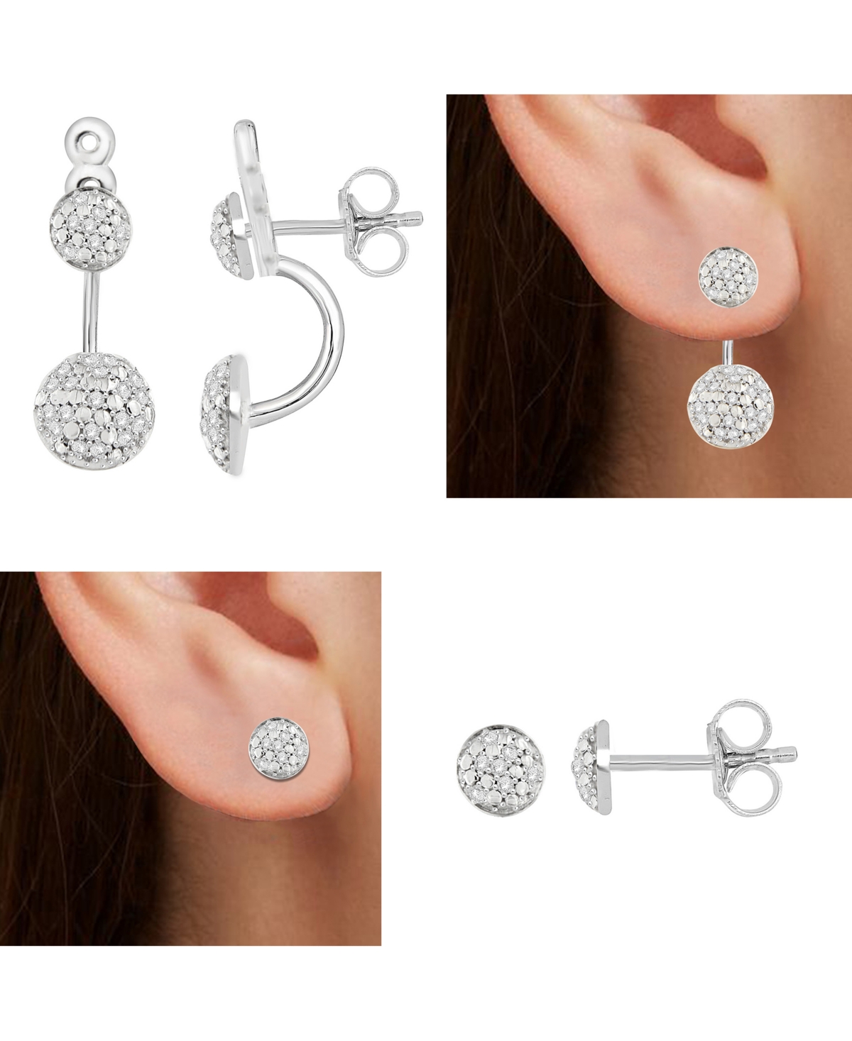 Macy's Diamond Double Cluster Front & Back Earrings (1/4 Ct. T.w.) In Sterling Silver In Silver