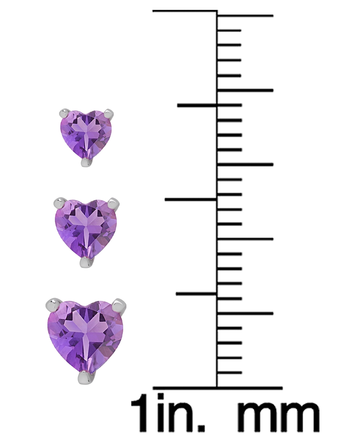Macy's Amethyst (1-3/8 Ct. T.w.) Graduated Heart 3-pc. Set Stud Earrings In Sterling Silver In Amethyst