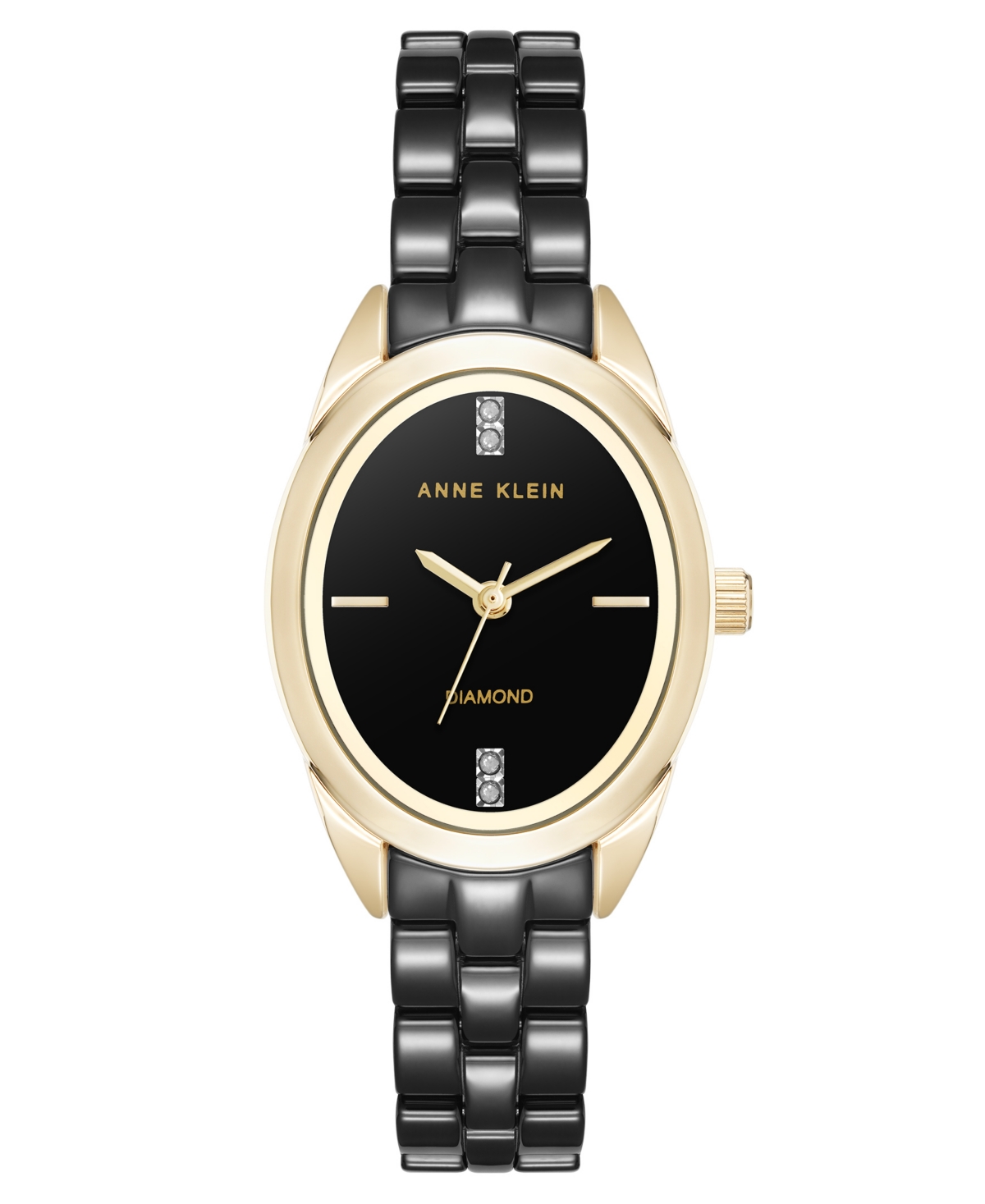 Anne Klein Women's Quartz Black Ceramic Oval Diamond Dial Watch, 27mm