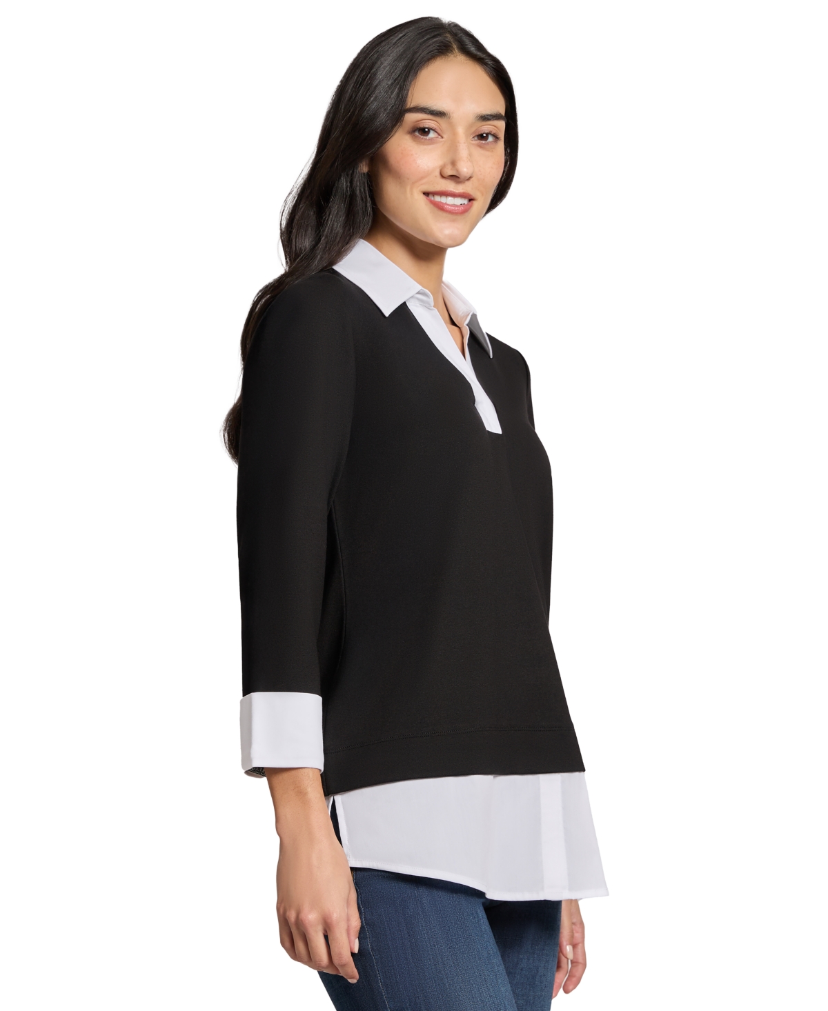 Shop Jones New York Women's Twofer Serenity Knit Top In Jones Black