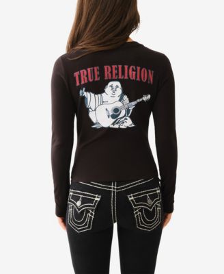 Women's Crystal Buddha V Neck Top