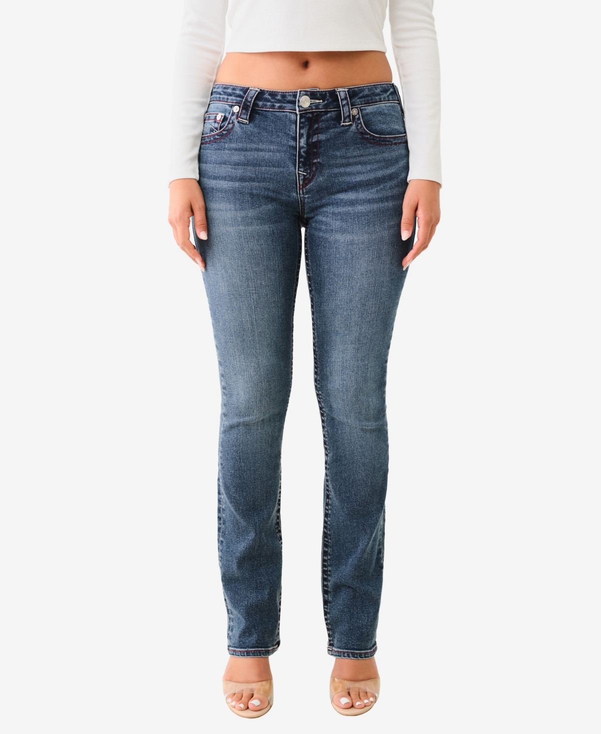 TRUE RELIGION WOMEN'S BILLIE MID RISE STRAIGHT JEANS 