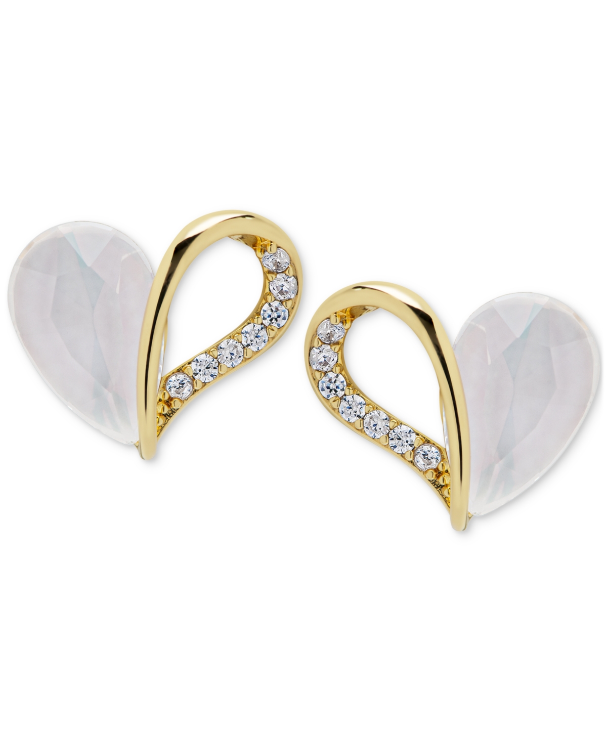 Macy's Lab Grown White Sapphire Heart Stud Earrings (3-7/8 Ct. T.w.) In 14k Gold-plated Sterling Silver In White Sapphire