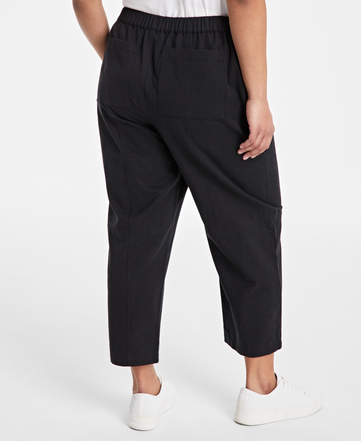 On 34th Trendy Plus Size Barrel-leg Utility Pants, Exclusively At Macy's In Deep Black
