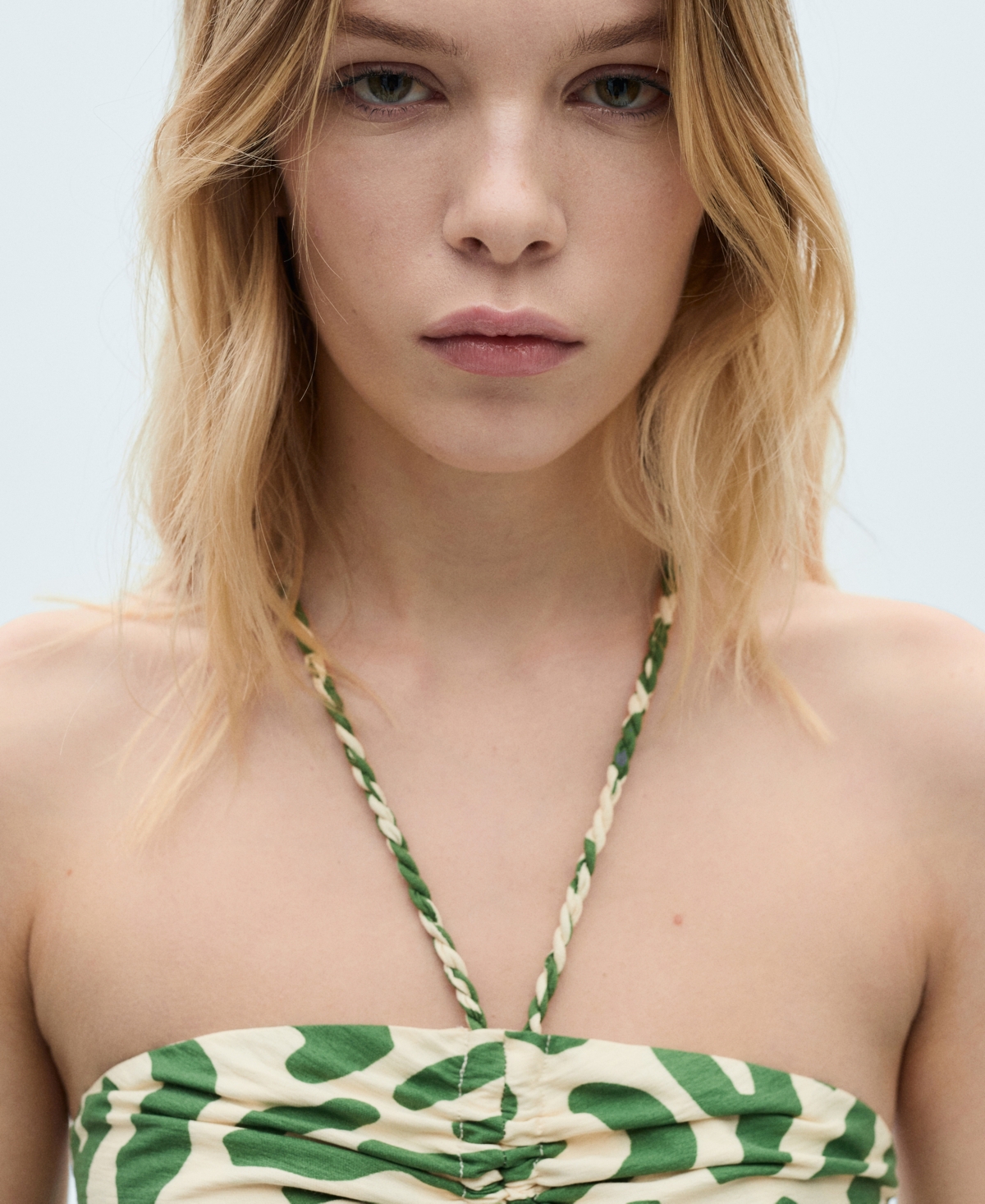 Mango Frill Print Cotton Midi Dress In Green