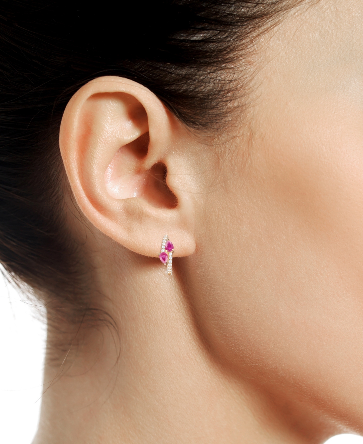 Macy's Sapphire, Ruby Or Emerald (3/4 Ct. T.w.) & Diamond (1/5 Ct. T.w.) Bypass Hoop Earrings In 14k Gold O In Ruby
