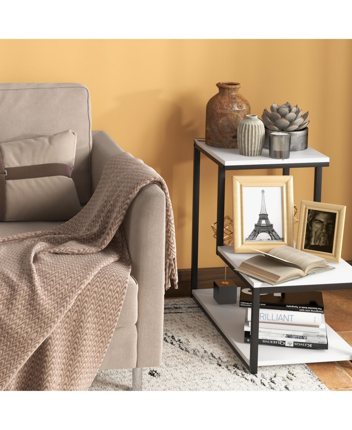 Gouun 3-Tier Ladder-Shaped Chair Side Table with Storage Shelf