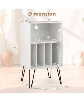 Record Player Stand with Charging Station for Living Room Bedroom