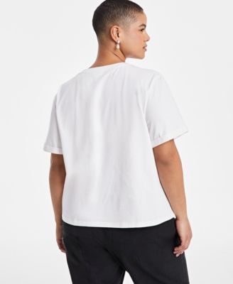 Trendy Plus Size Rhinestone-Trim Pocket T-Shirt, Exclusively at Macy's