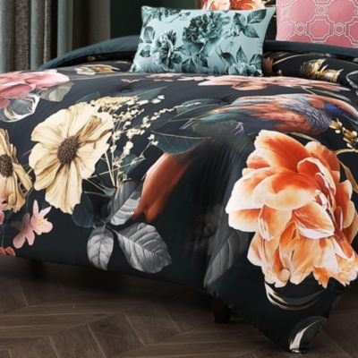 Botanical Birds Bedding 220 Thread Count 100% Cotton Sateen 5 Piece Queen Size Reversible Comforter Set