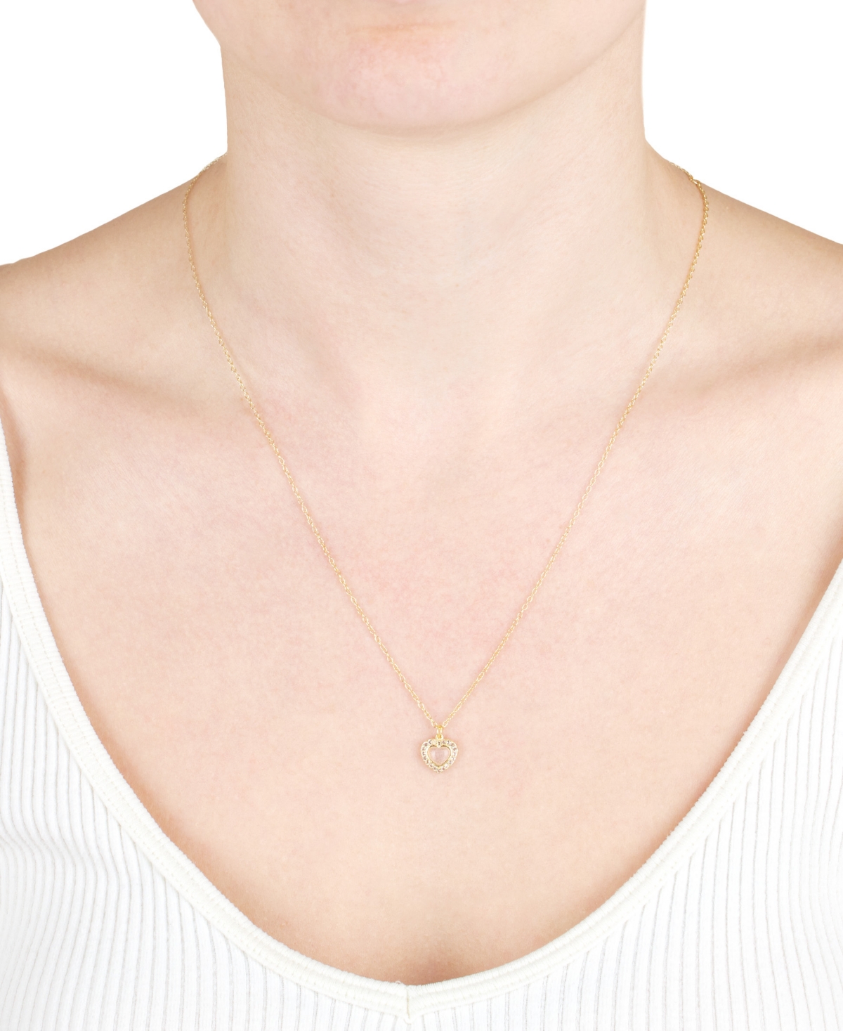 MACY'S ROSE QUARTZ (1/3 CT. T.W.) & WHITE TOPAZ (1/4 CT. T.W.) HEART PENDANT NECKLACE IN 14K GOLD OVER STER 