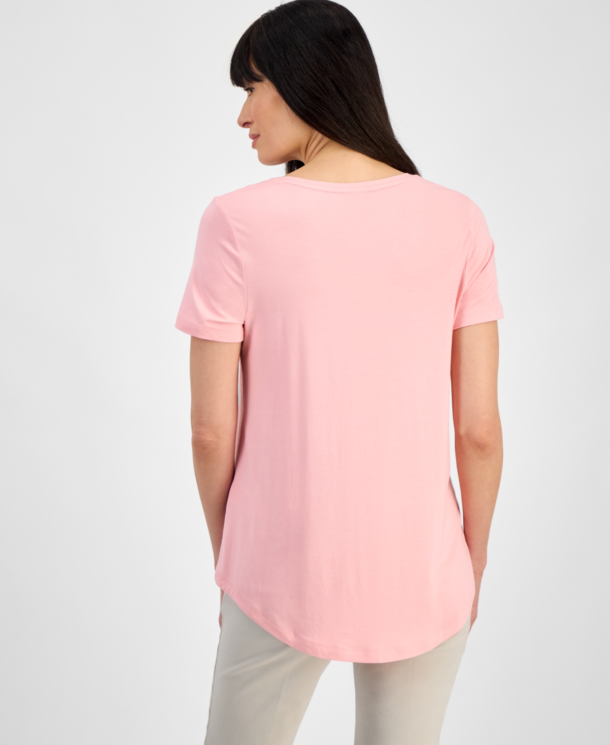 JM COLLECTION PETITE SOLID RAYON SPAN SHORT-SLEEVE TOP, CREATED FOR MACY'S 