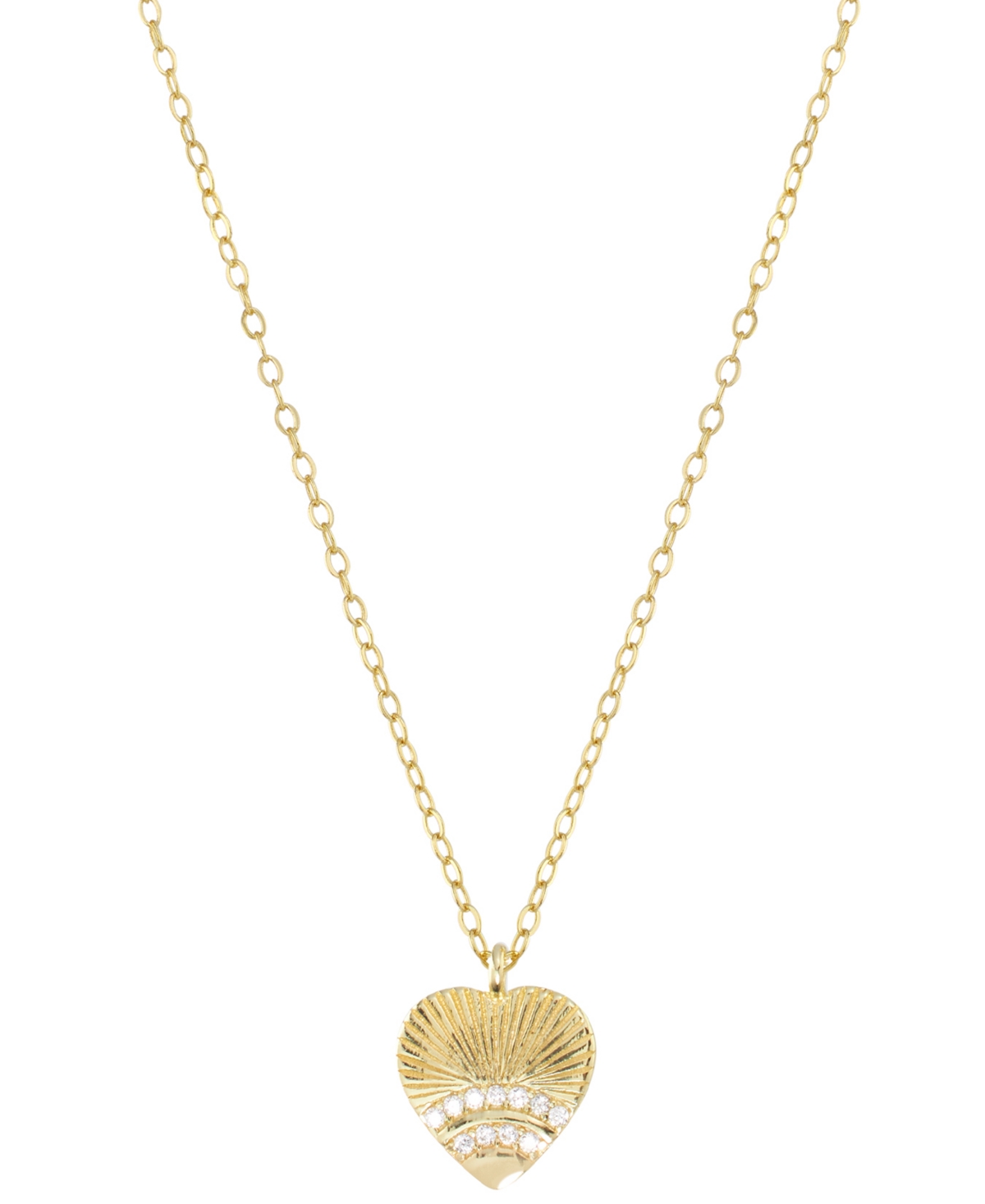 Macy's Cubic Zirconia Fluted Texture Heart Pendant Necklace In 14k Gold-plated Sterling Silver, 16" + 2" Ex In Gold