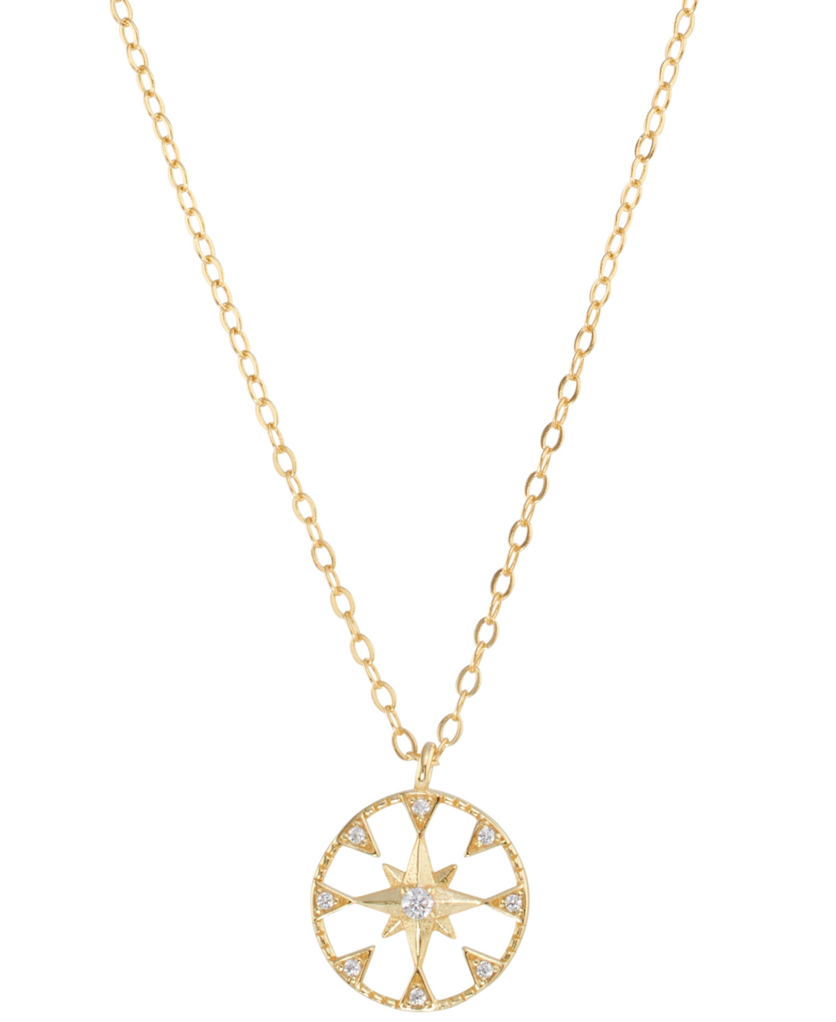 Macy's Cubic Zirconia Star Open Disc Pendant Necklace In 14k Gold-plated Sterling Silver, 16" + 2" Extender In Gold