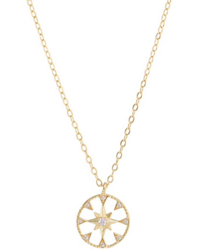 Cubic Zirconia Star Open Disc Pendant Necklace in 14k Gold-Plated