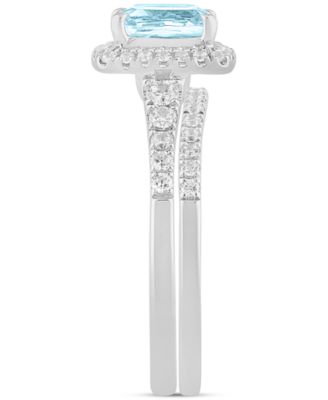 Aquamarine (1-1/4 ct. t.w.) & Diamond (1/2 ct. t.w.) Cushion Halo Bridal Set in 14k White Gold