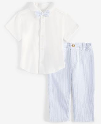 Baby Boys Button-Up Shirt, Seersucker Bowtie, and Seersucker Pants, 3 Piece Set