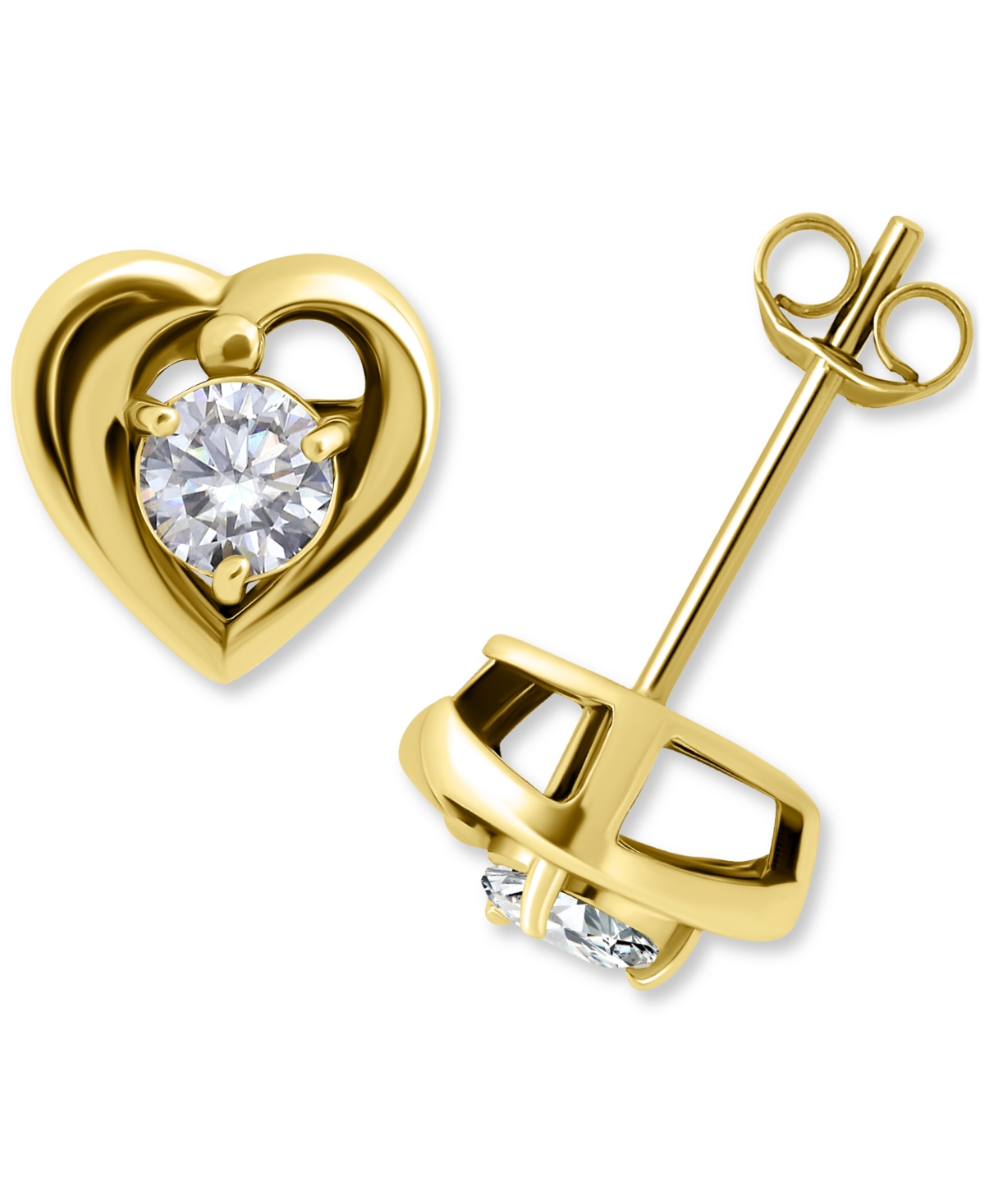 Giani Bernini Cubic Zirconia Heart Solitaire Stud Earrings In Sterling Silver, Created For Macy's In Gold