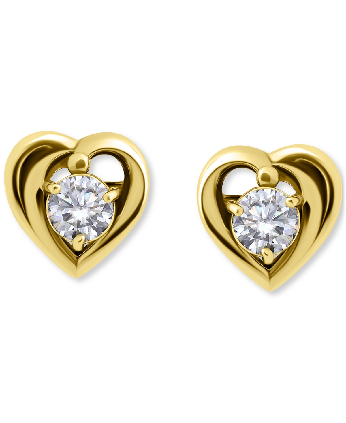 Giani Bernini Cubic Zirconia Heart Solitaire Stud Earrings In Sterling Silver, Created For Macy's In Gold