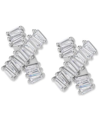 Macy's - Lab Grown White Sapphire Baguette Crossover Stud Earrings (7/8 ct. t.w.) in Sterling Silver
