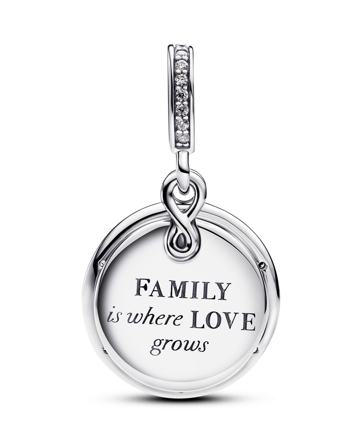 Pandora Glow-in-the-dark Infinity Tree Double Dangle Charm In Sterling Silver