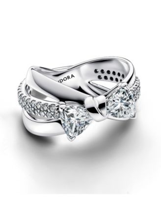 Sterling Silver Sparkling Bow Double-Row Ring