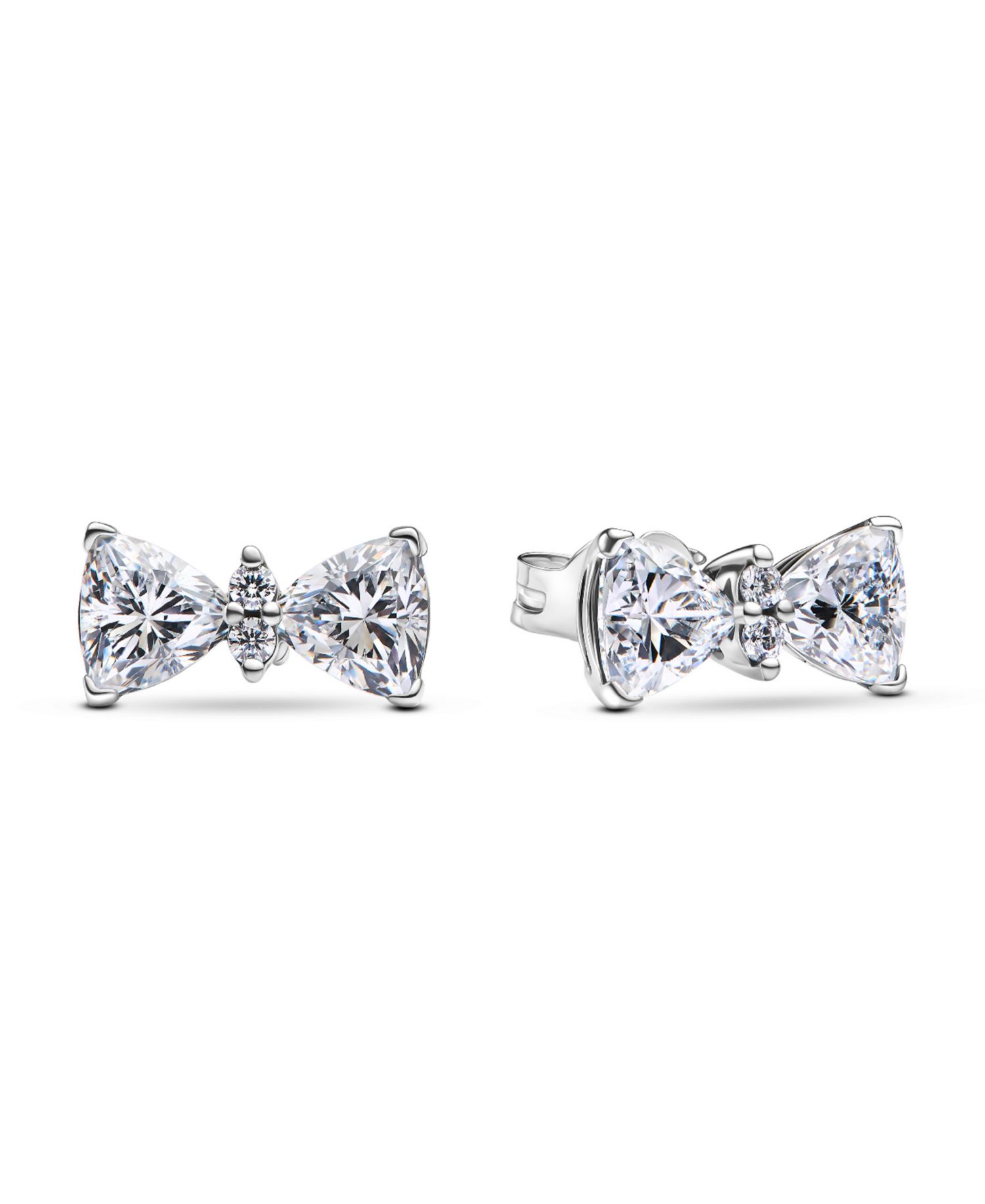 Sterling Silver Sparkling Bow Stud Earrings