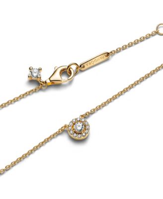 Gold-Plated Round Pav&eacute; Halo Pendant Necklace