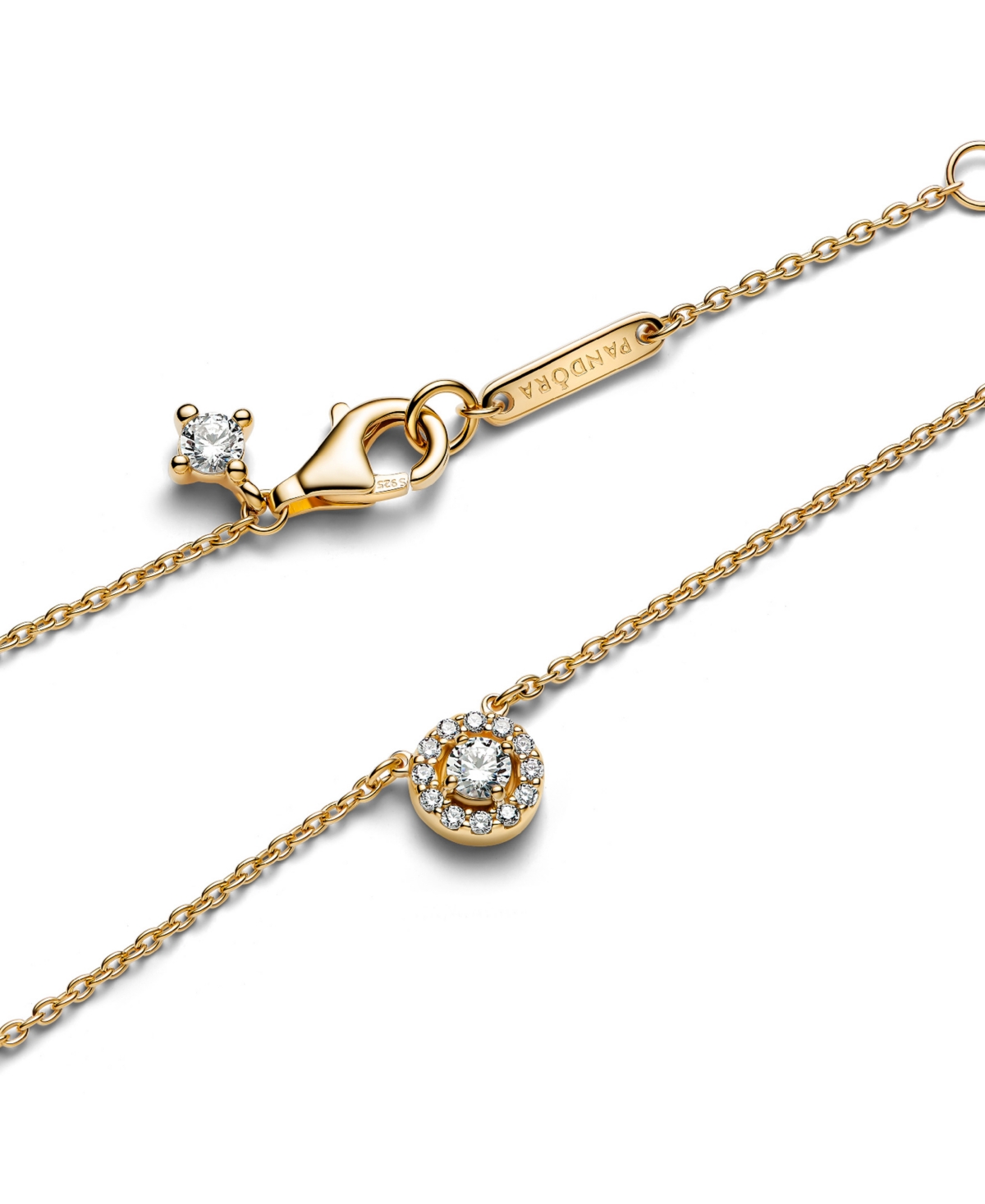 Pandora Gold-plated Round Pave Halo Pendant Necklace In Gold
