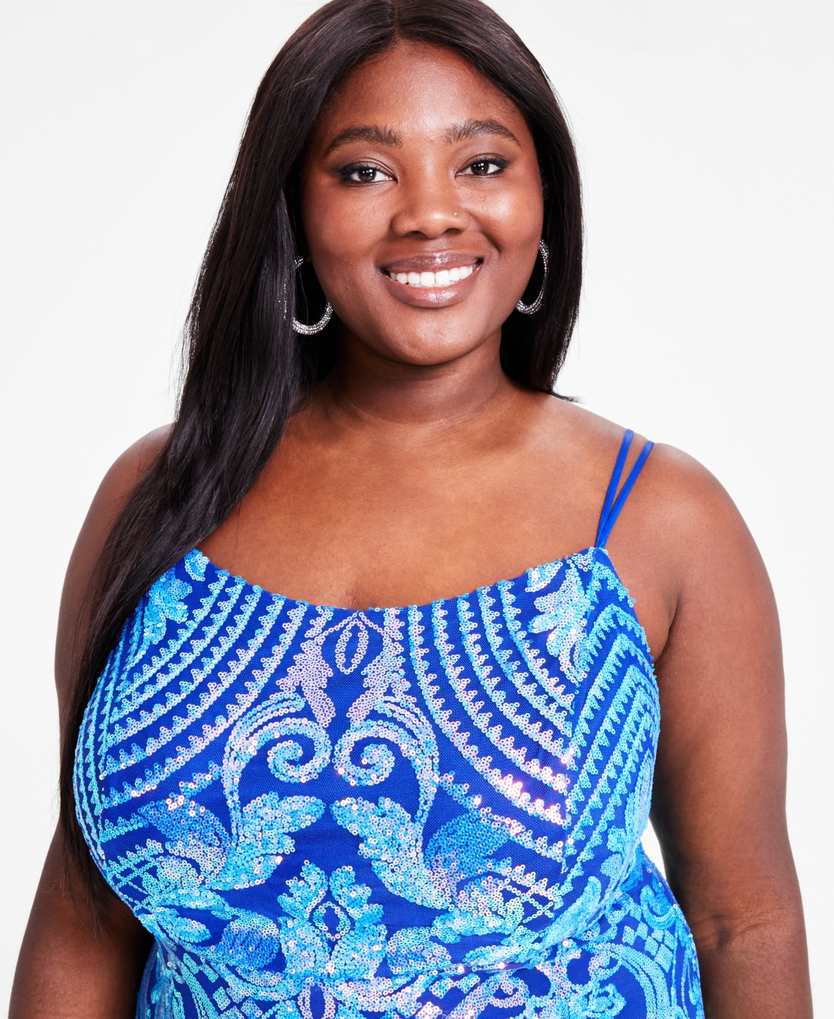 Emerald Sundae Trendy Plus Size Patterned-sequin Gown In Royal Aqua