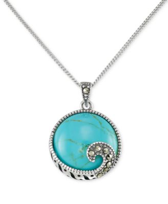 Macy's - Synthetic Turquoise & Marcasite Round Pendant Necklace in Sterling Silver