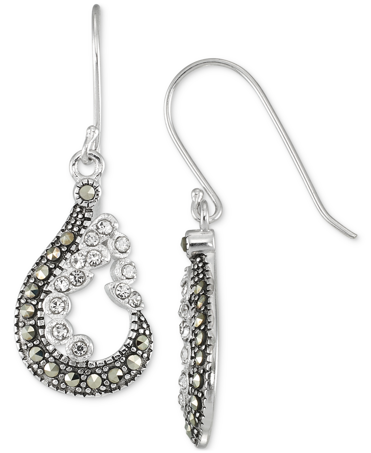 Macy's Marcasite & Crystal Pear-shape Drop Earrings In Sterling Silver In Marcasite