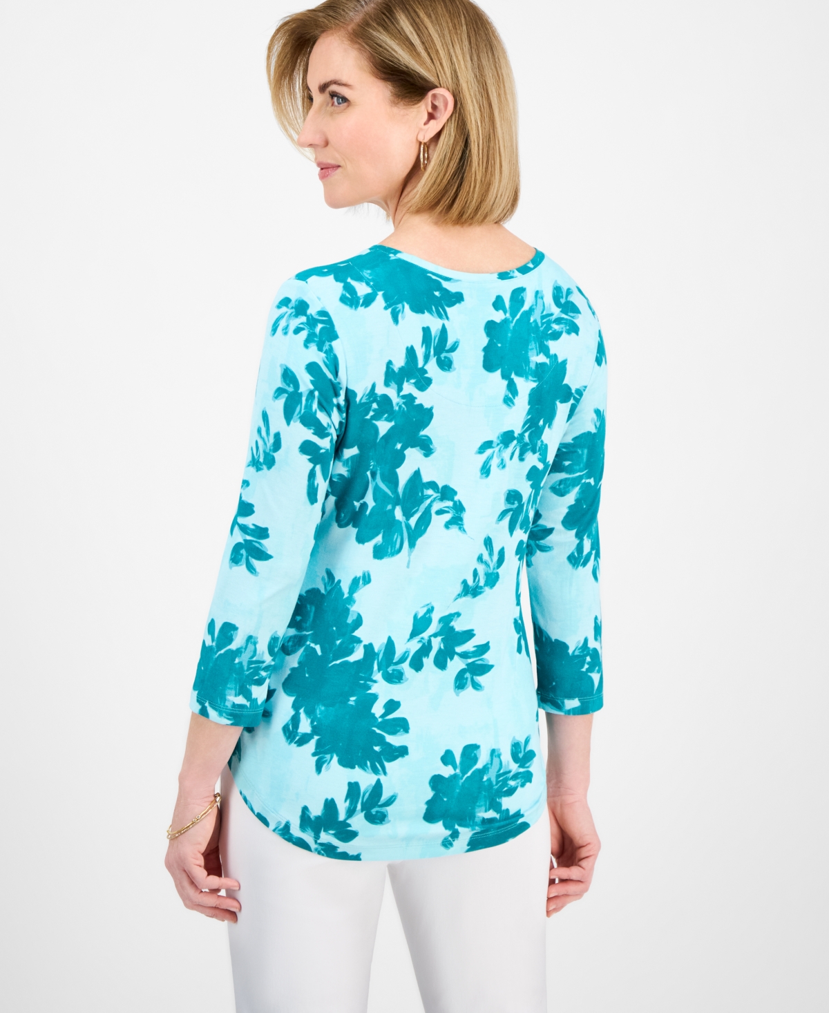 Jm Collection Women's Printed 3/4-sleeve Top, Exclusively At Macy's In Neo Jade