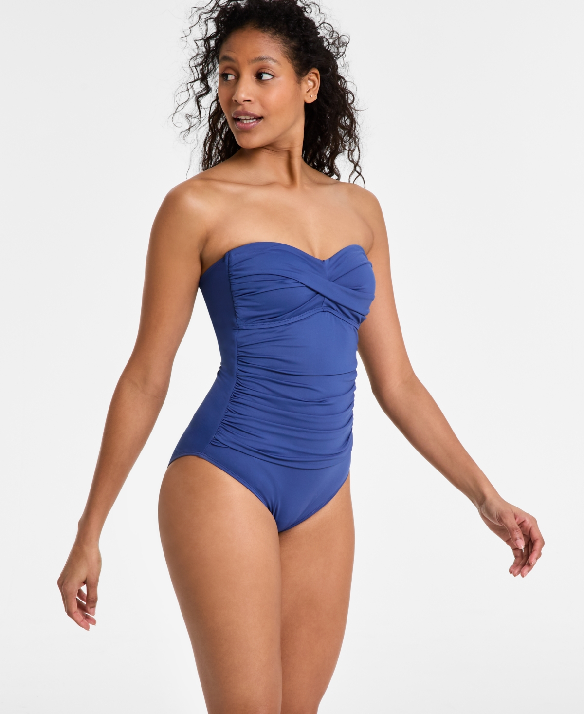 Twist-Front Ruched One-Piece Swimsuit - Flamingo