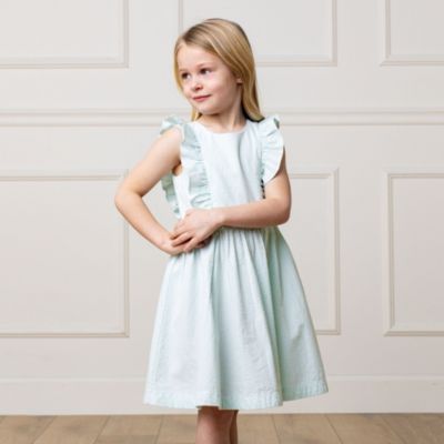 Big Girls Seersucker Flutter Sleeve Open Back Dress