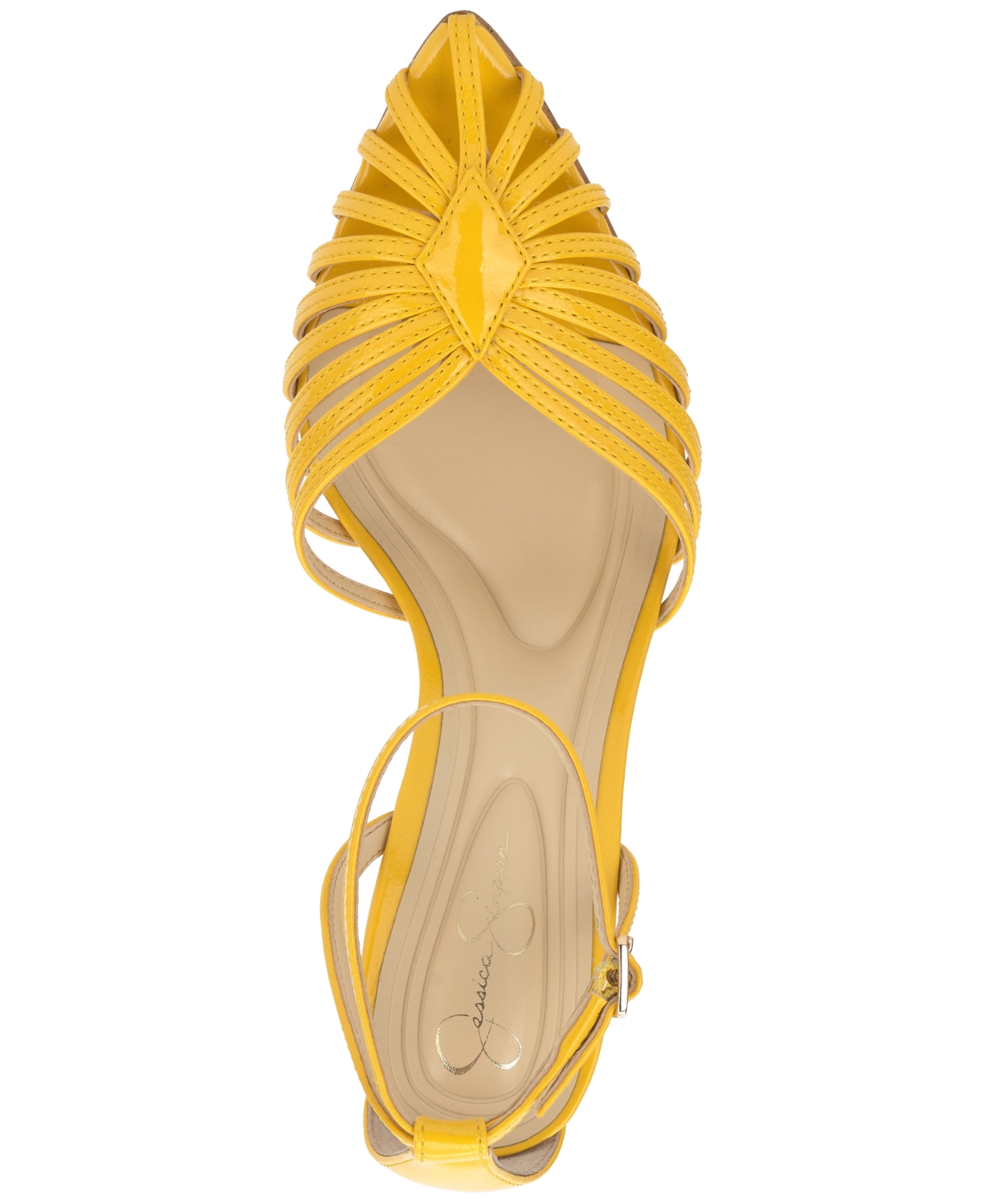 Jessica Simpson Paveri Ankle Strap Pointed Toe Pump In Golden Lemon Patent
