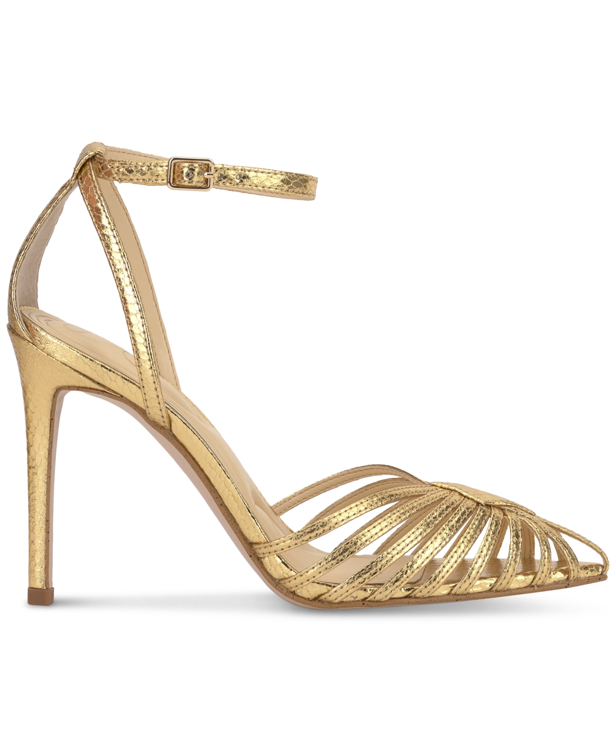 Jessica Simpson Paveri Ankle Strap Pointed Toe Pump In Gold Metallic Snake