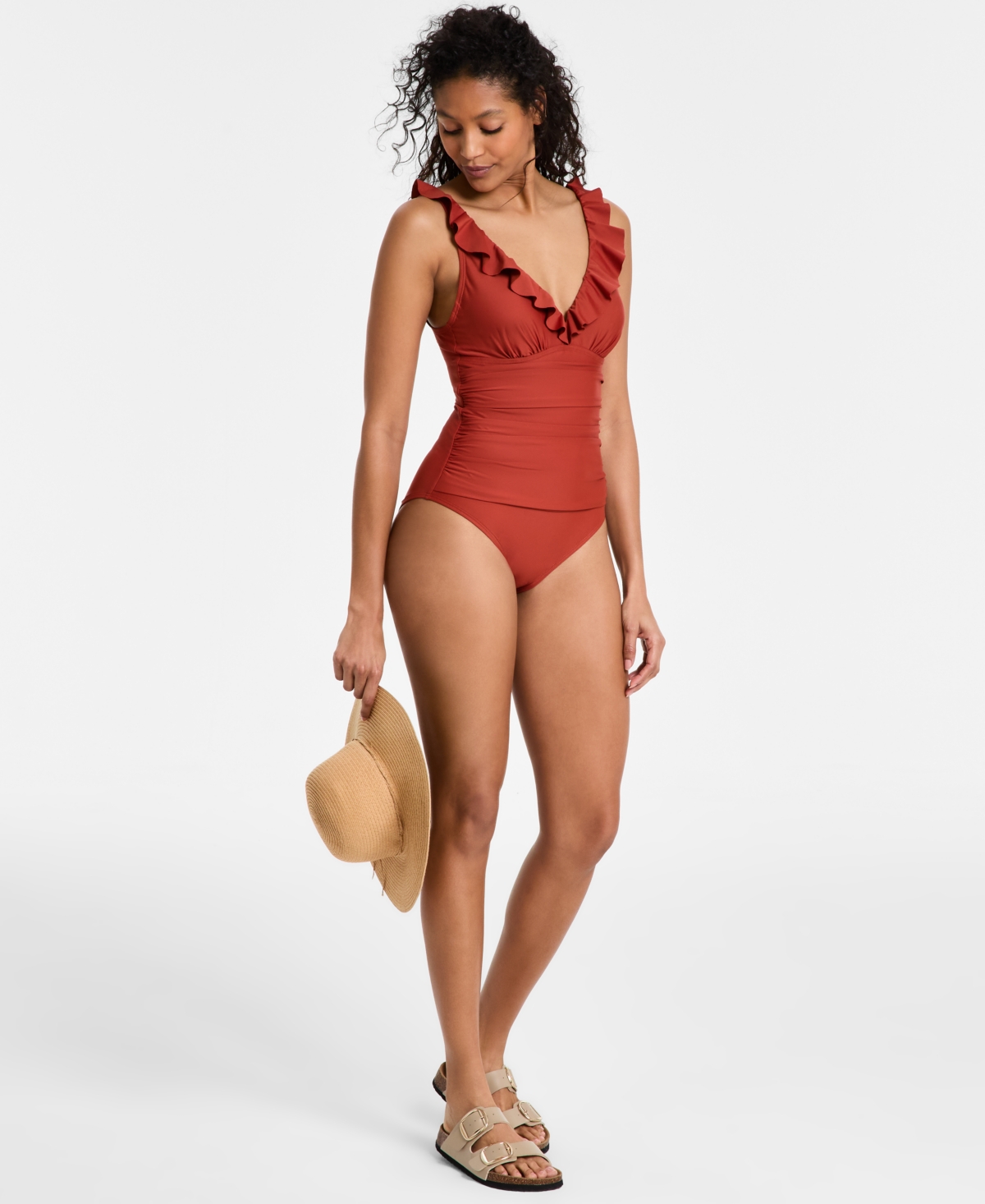 Dkny Ruffle Plunge Underwire Tummy Control One-piece Swimsuit, Created For Macy's