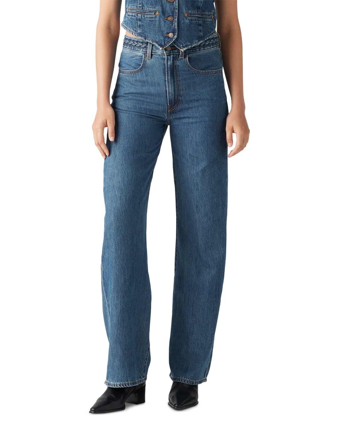 LEVI'S PREMIUM WOMEN'S RIBCAGE WIDE-LEG BRAIDED COTTON JEANS 