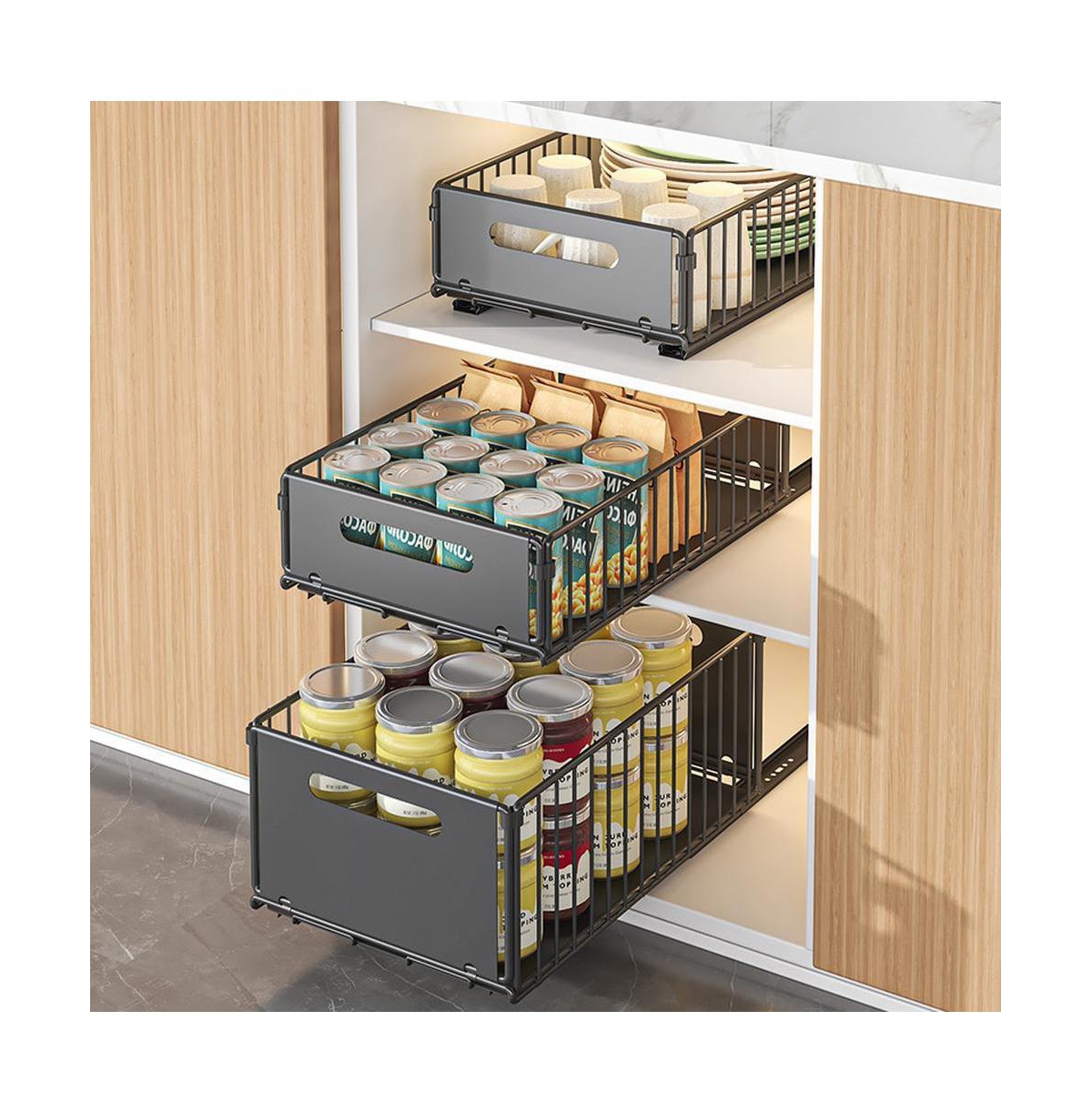 gaomon 2pcs Pull Out Cabinet Organizer, Expandable Kitchen Drawers, Heavy Duty Slide Out Storage Basket With Adhesive Film, Under Sink Cabinet Storage