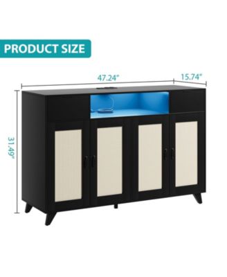 Sideboard Buffet Cabinet, 4 Rattan Doors 2 Drawers Accent Storage Cabinet