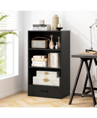 48 Inch Tall 4 Tiers Wood Bookcase with Drawer