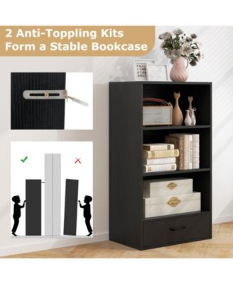 48 Inch Tall 4 Tiers Wood Bookcase with Drawer