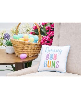 Easter "Bunny Buns" Embroidered Small/Petite Spring Themed Accent Pillow, 10" x 10"